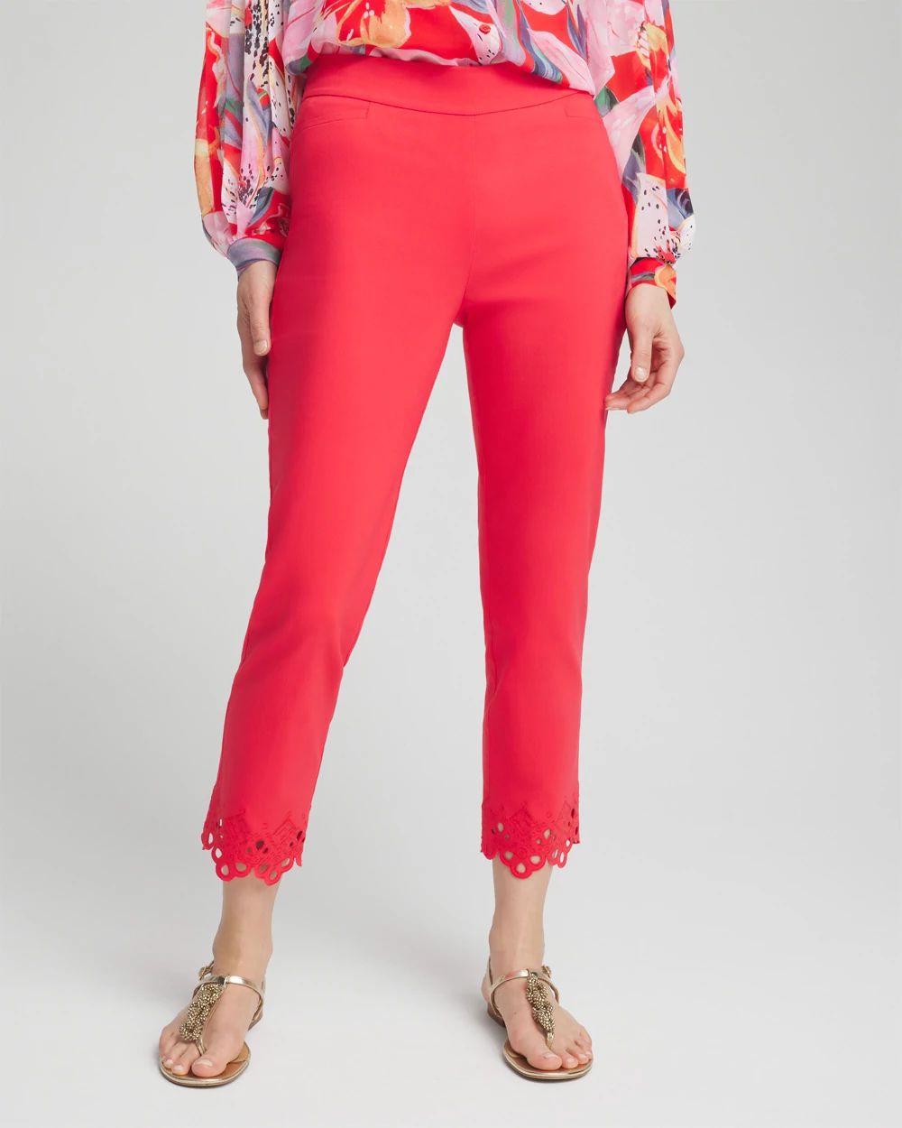Petite Brigitte Eyelet Hem Slim Cropped Pants