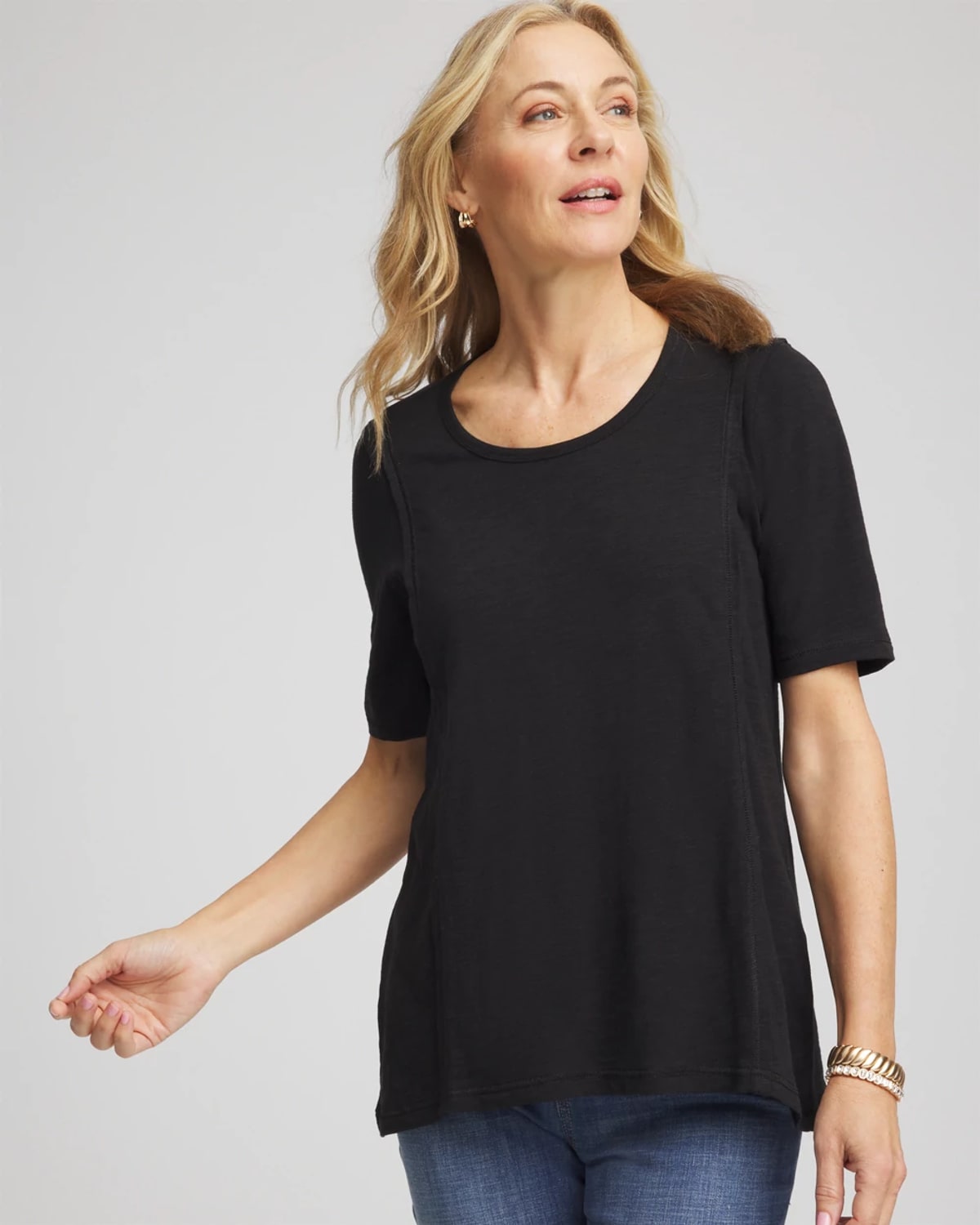 Chico's Double-knit Paneled Elbow Tee In Black