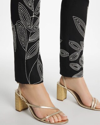 Floral Soutache Brigitte™ Slim Pull-On Ankle Pants click to view larger image.