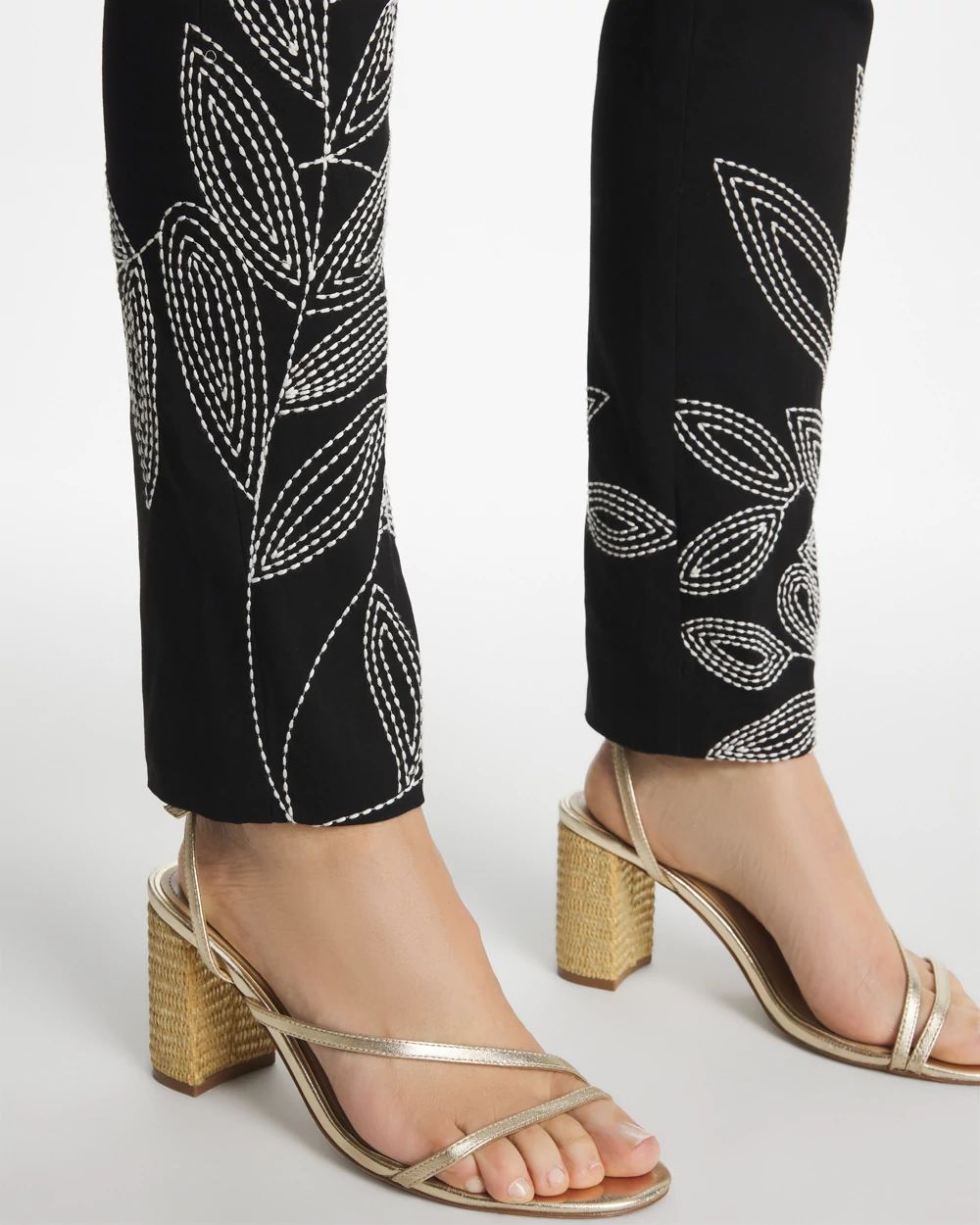 Petite Floral Soutache Brigitte™ Slim Pull-On Ankle Pants