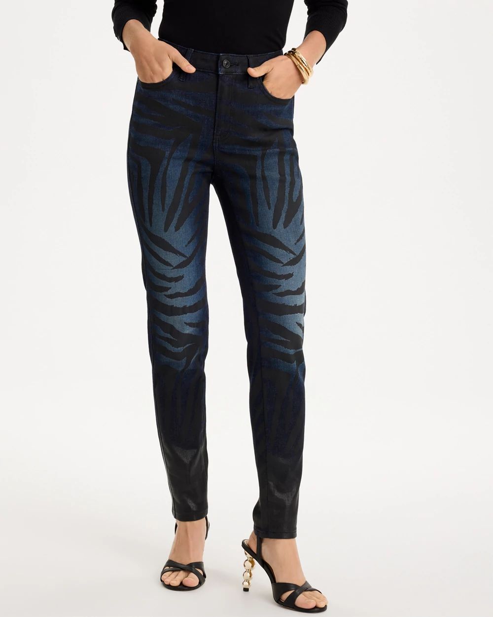 Ombre Zebra Animal Skinny Ankle Jeans click to view larger image.