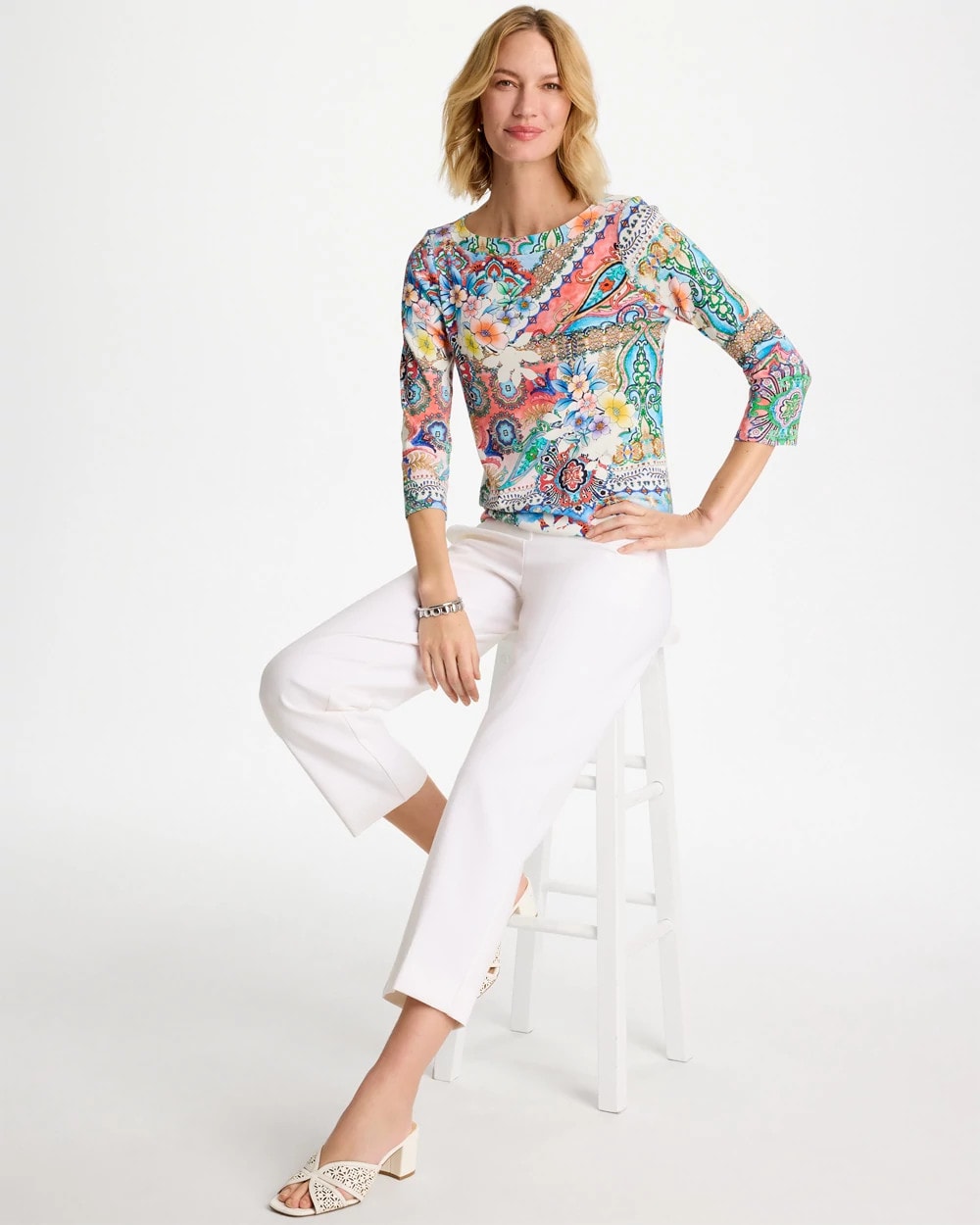 Printed  Pima 3/4 Sleeve Tee