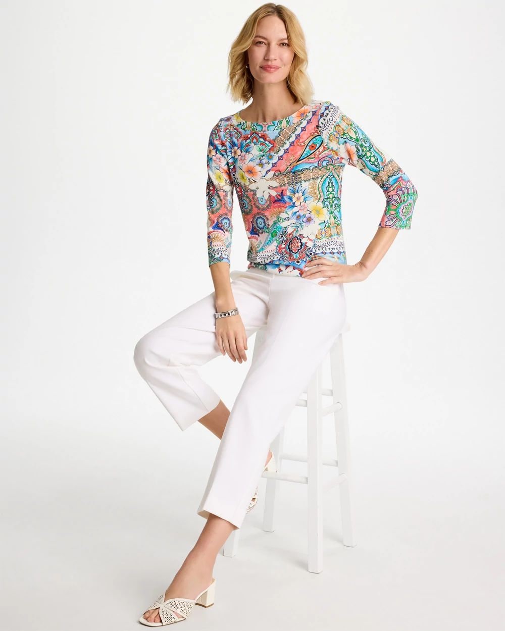 Printed  Pima 3/4 Sleeve Tee