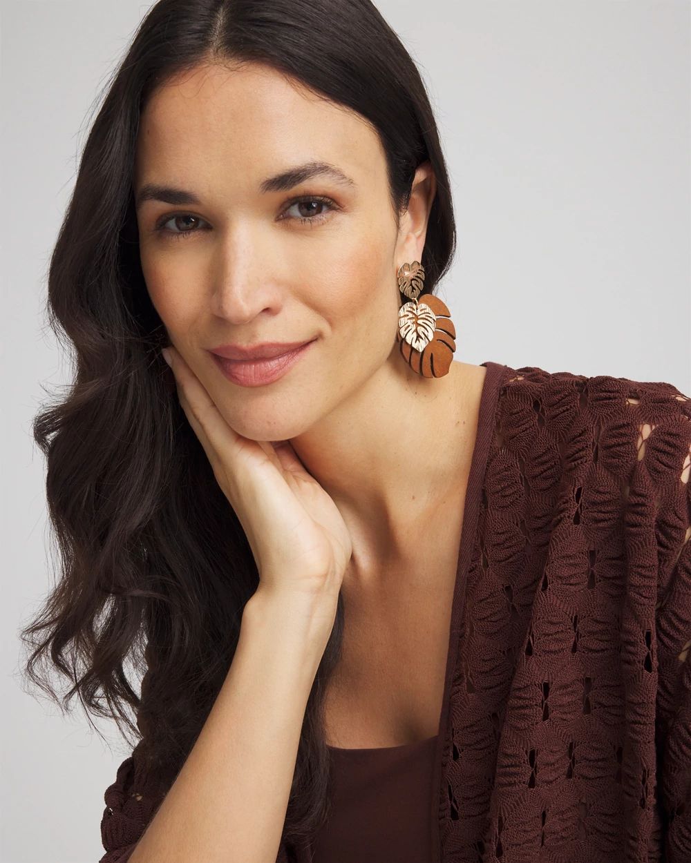 No Droop® Wood Palm-Frond-Motif Earrings