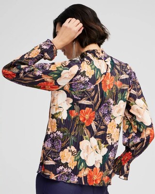 Floral Mock Neck Crinkle Top
