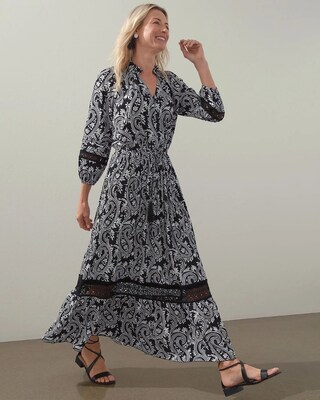 Paisley Crochet Detail Ruffle Maxi Dress