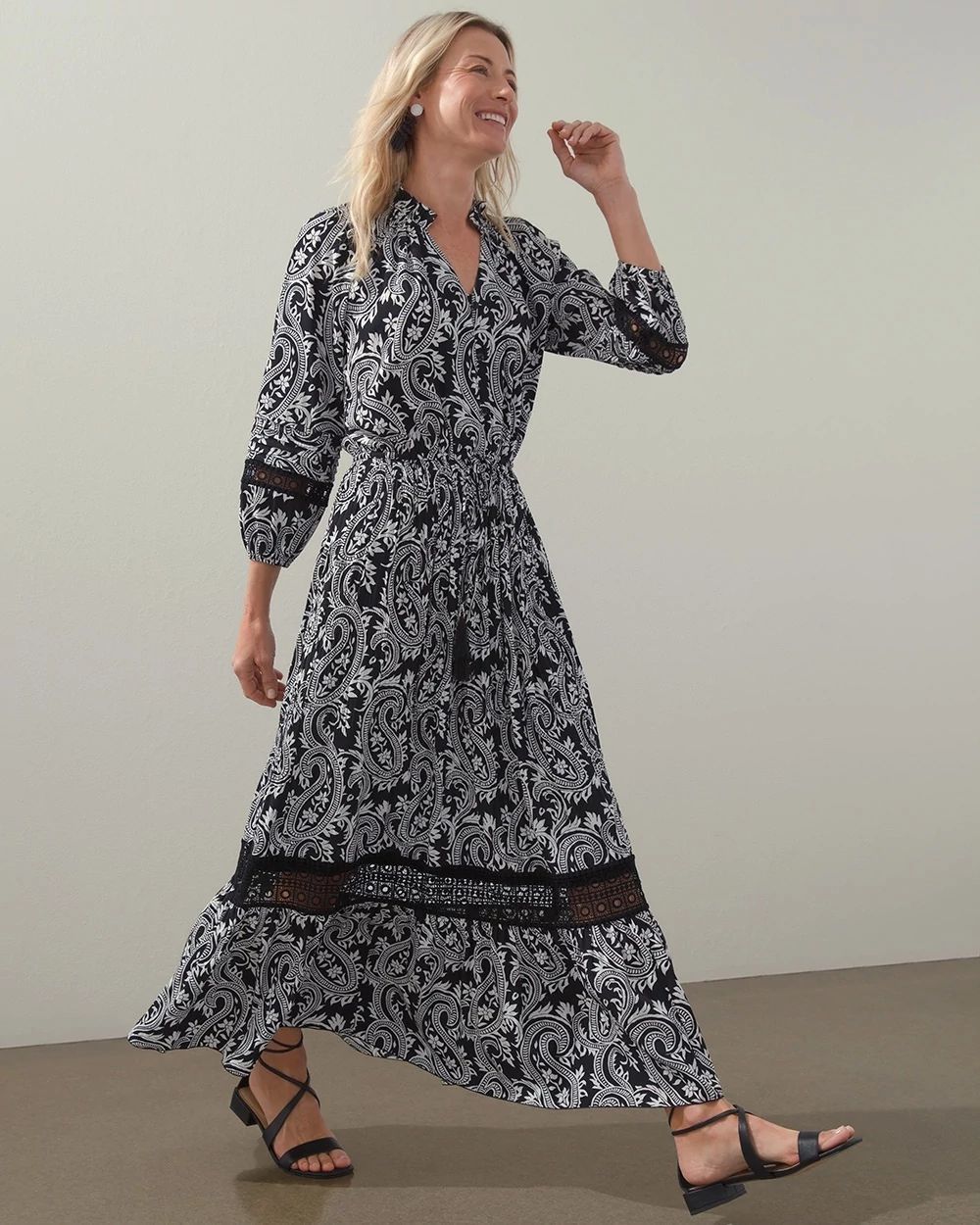 Paisley Crochet Detail Ruffle Maxi Dress