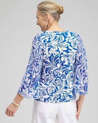 Scrolls Pleated Billow Sleeve Top