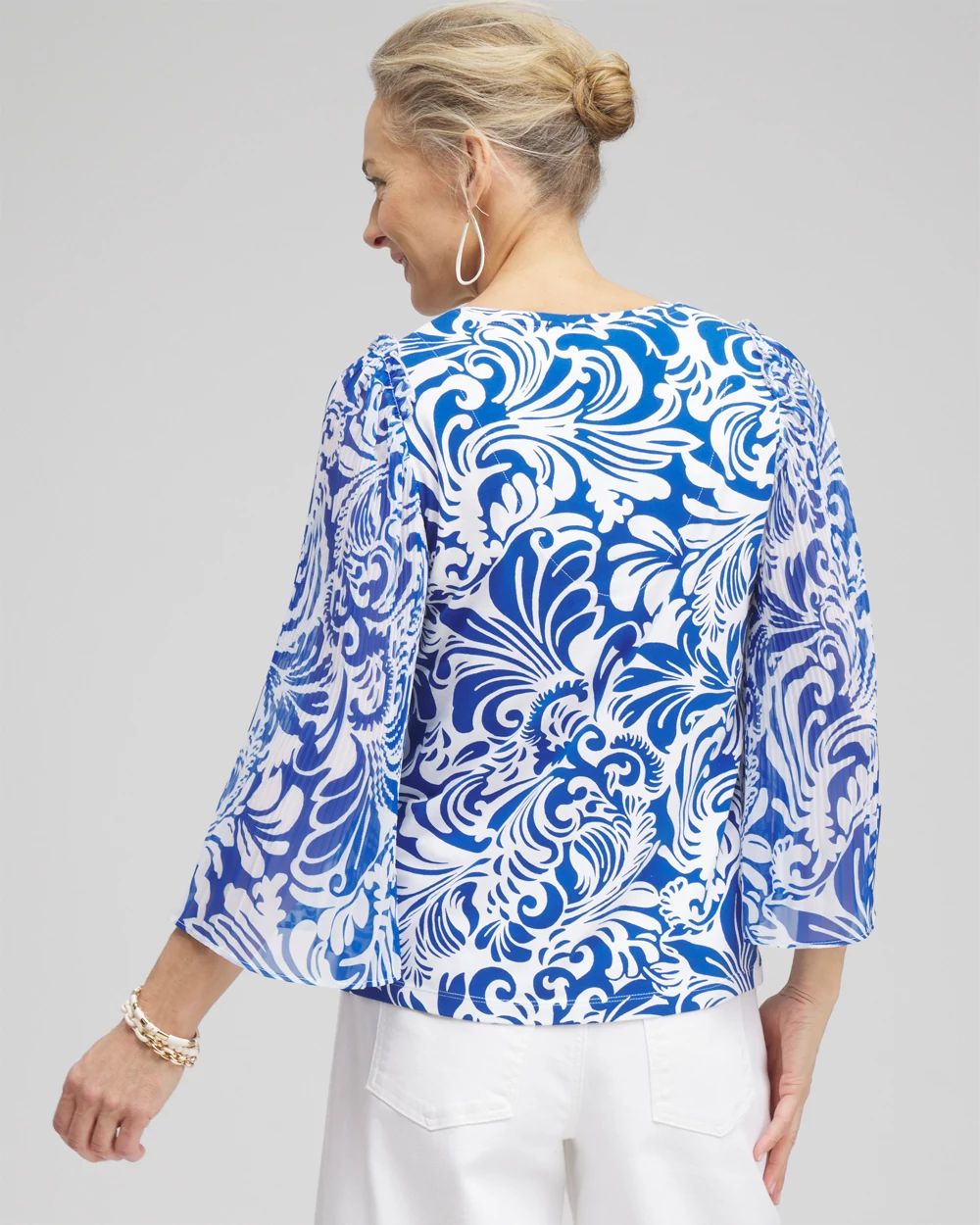 Scrolls Pleated Billow Sleeve Top