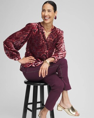 Velvet Blouson Sleeve Blouse click to view larger image.