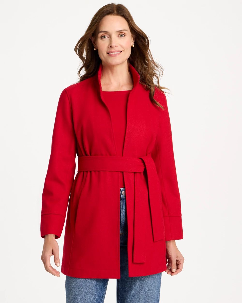 Melton Long-Sleeve Belted Jacket
