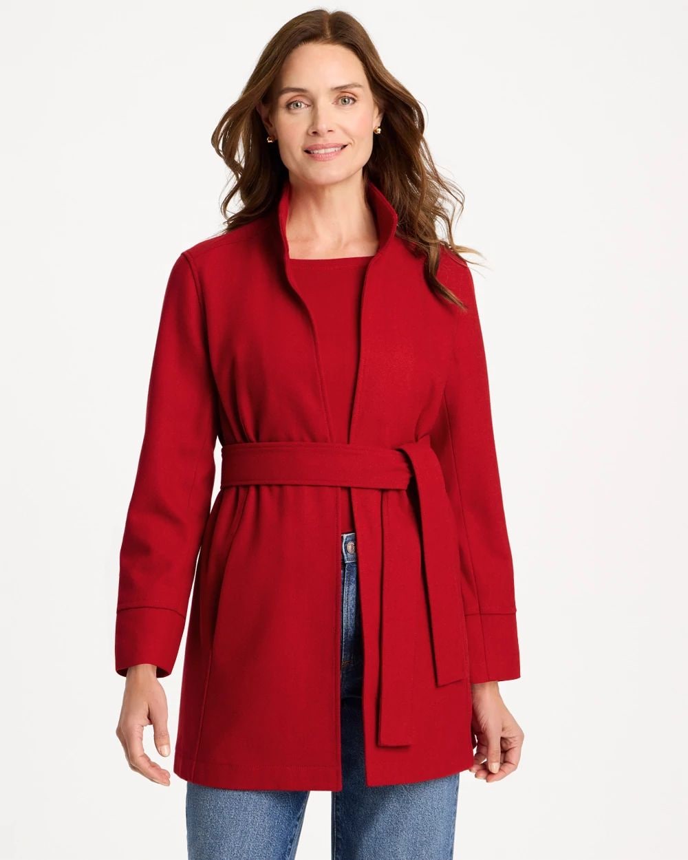 Melton Long-Sleeve Belted Jacket