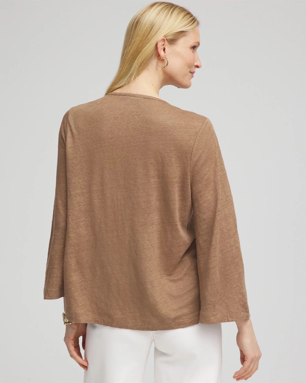 Pintuck Linen Notched-Neck Tee