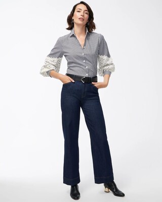 Poplin Stripe Crochet Sleeve Shirt