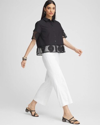 Poplin Crochet Trim Top