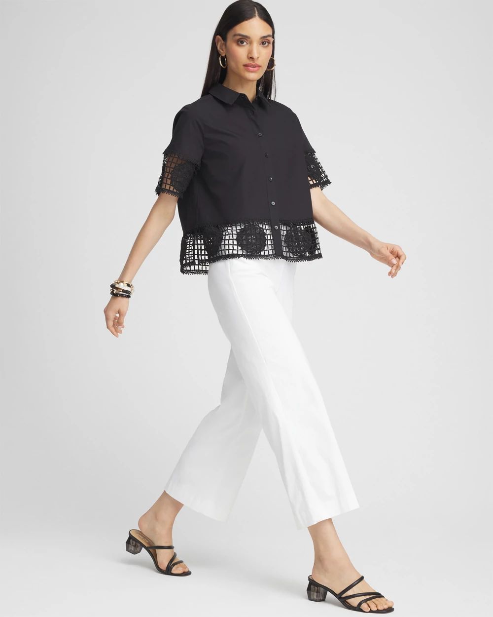 Poplin Crochet Trim Top