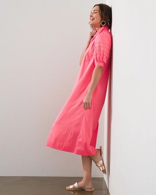 Eyelet Puff Sleeve Midi Dress