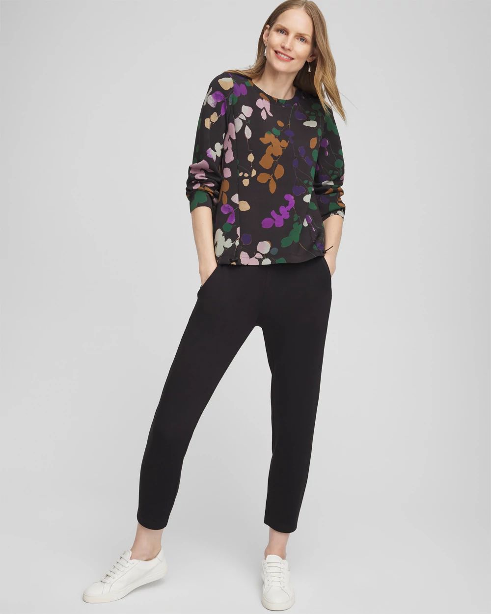 Zenergy® Floral Bungee Hem Long-sleeve Top