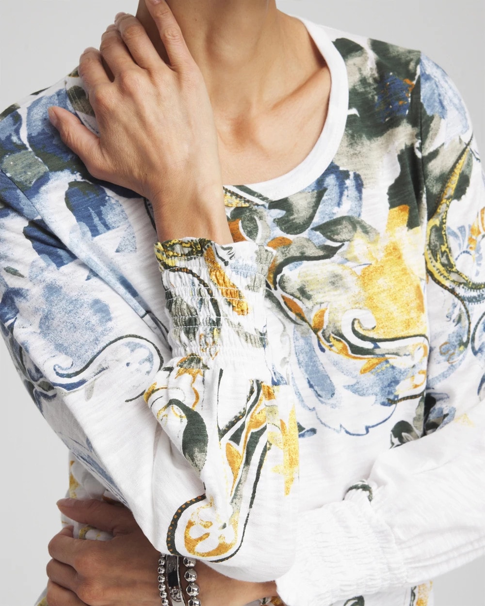 Floral Smocked Sleeve Tee