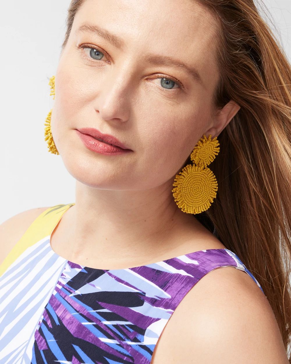 Yellow Round Seed Bead Earrings