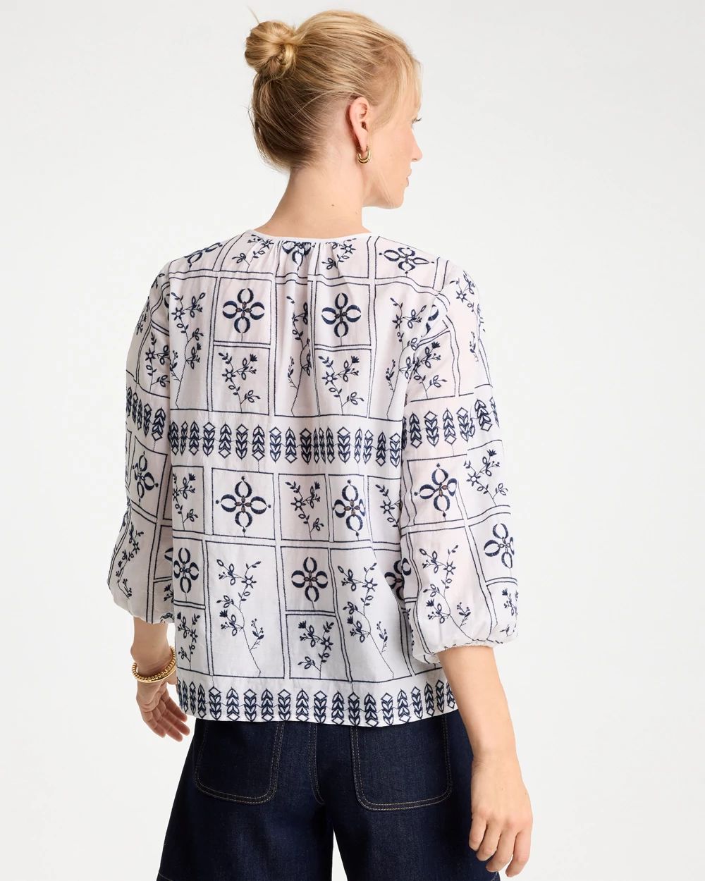 Embroidered Cotton Voile Blouse click to view larger image.