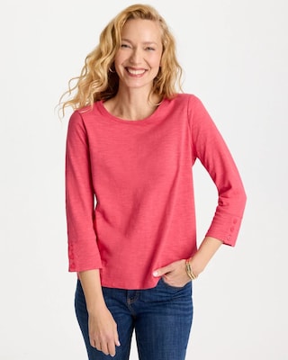 Cotton Slub 3/4 Sleeve Button Tee
