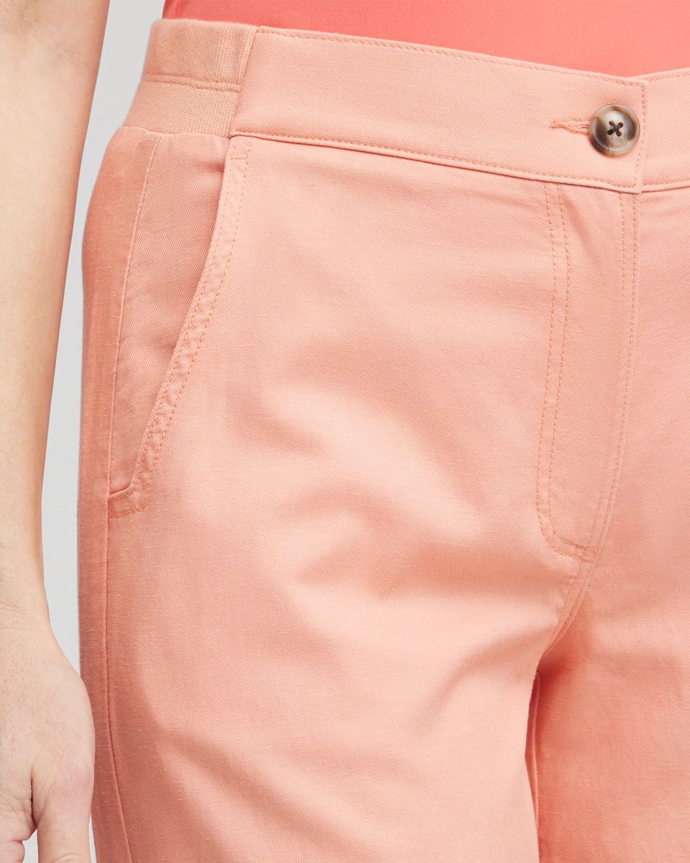 Ribbed Waist Linen Blend Straight-Leg Cropped Pants