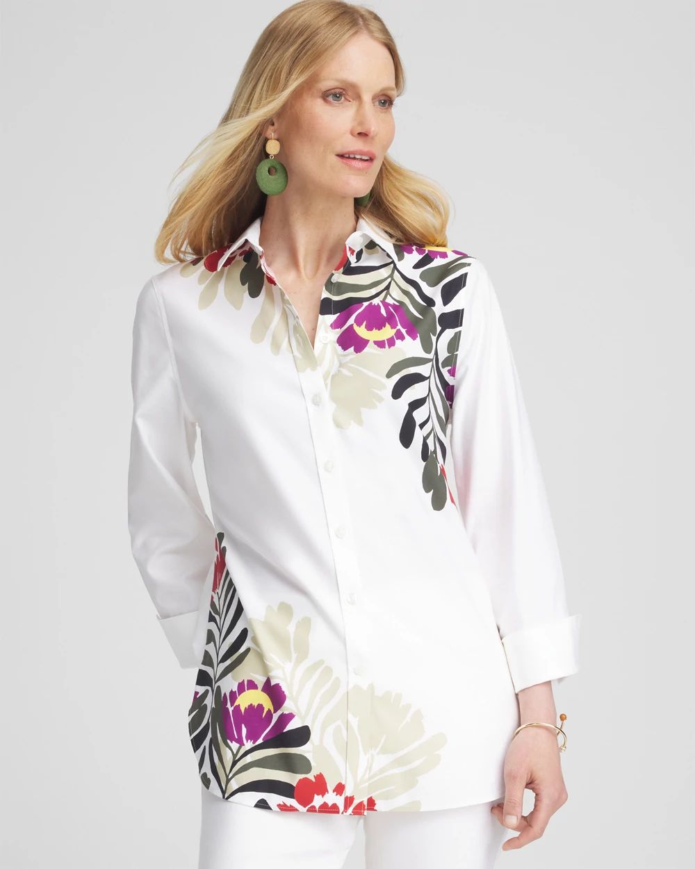 No Iron™ Stretch Placed Floral Shirt