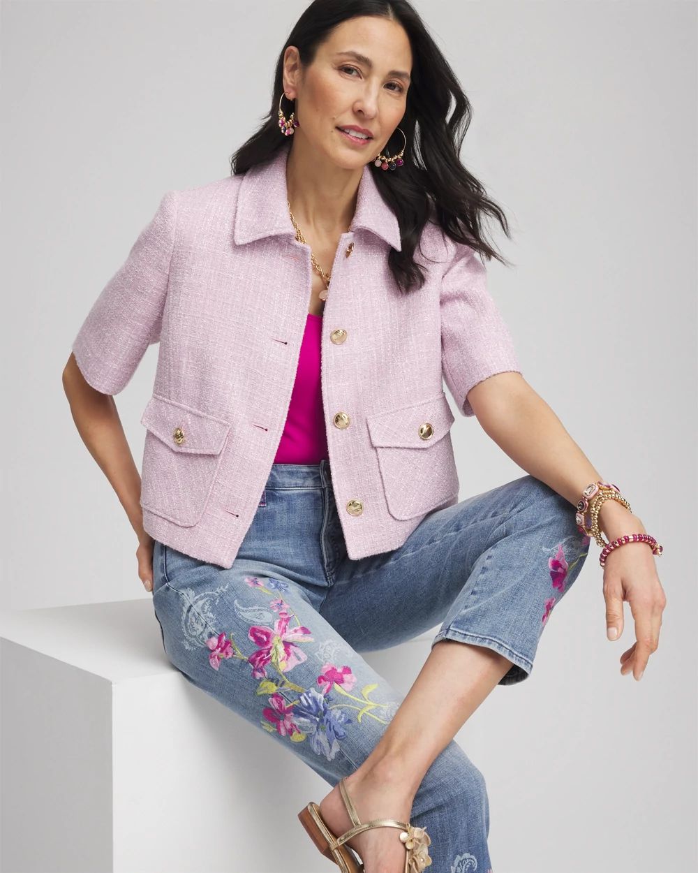 Short-Sleeved Tweed Jacket