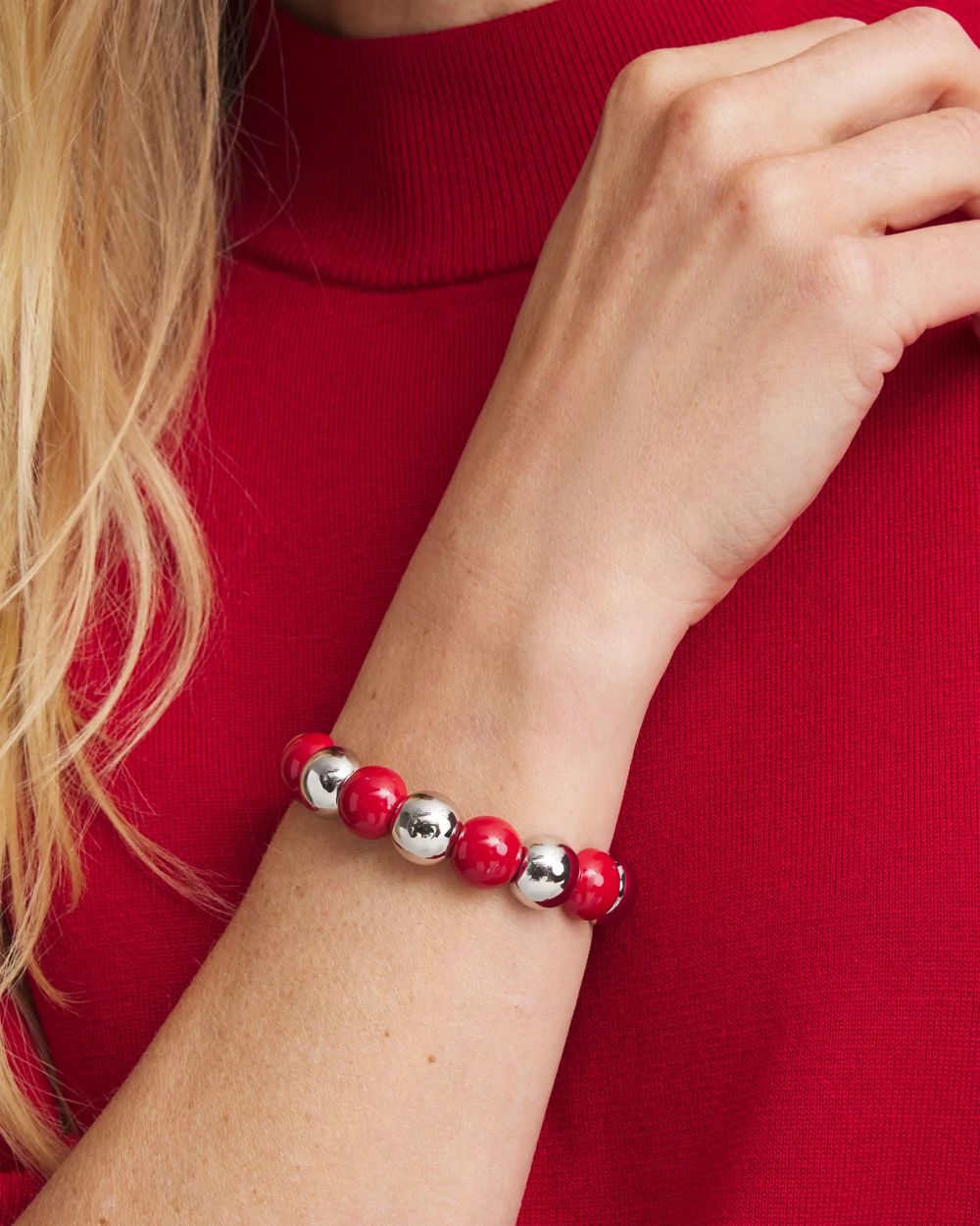 Red Beaded Stretch Bracelet