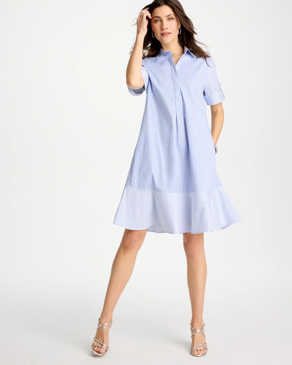 Popover Striped Tiered Poplin Dress click to view larger image.