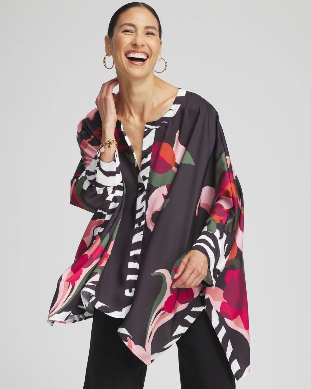 Animal Border Trim Button Poncho