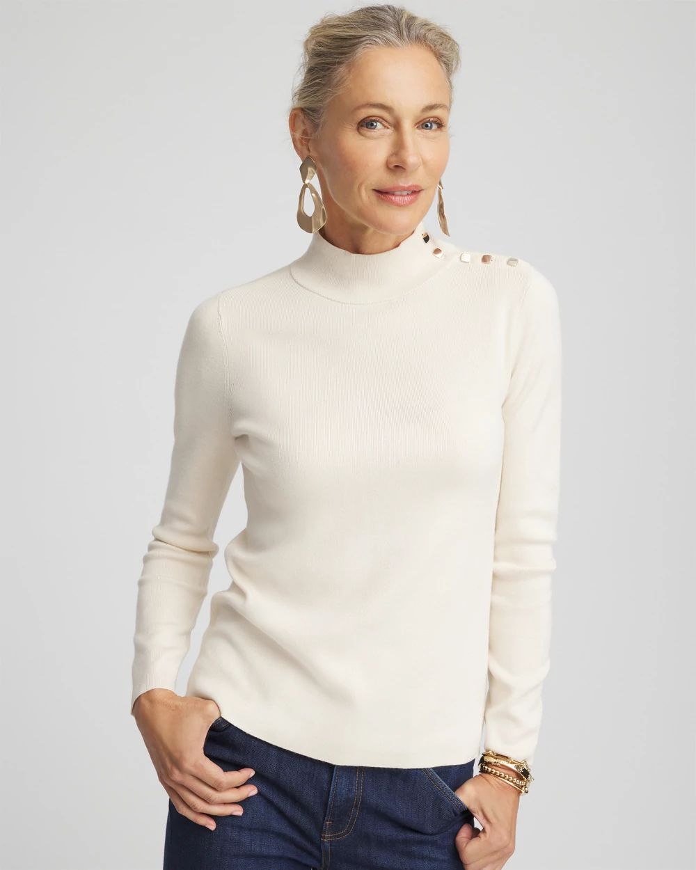 Ecovero™ Button Mock Neck Sweater
