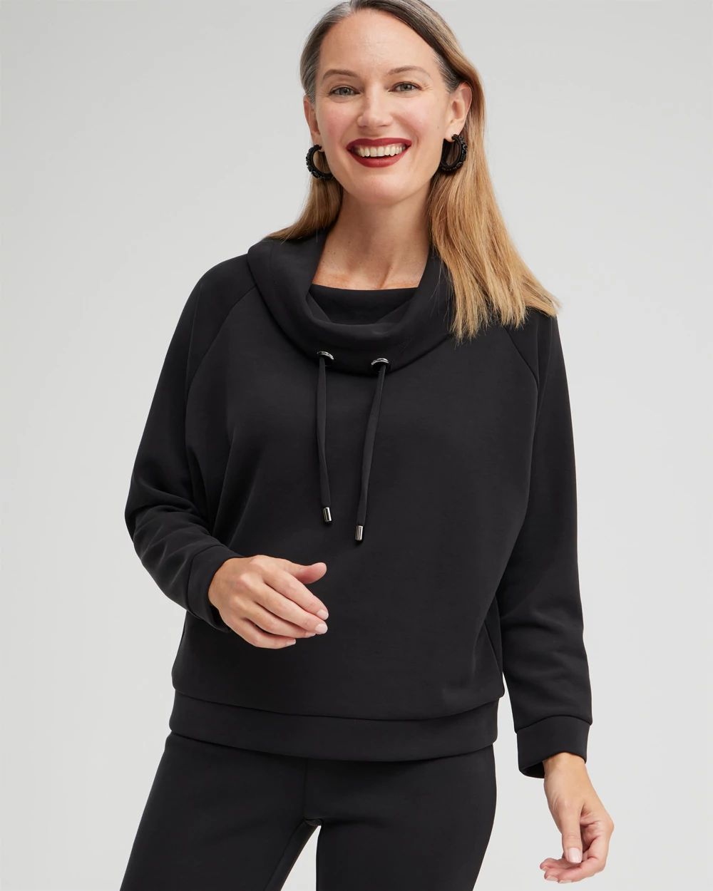 Zenergy® Sueded Scuba Cowl Neck Pullover