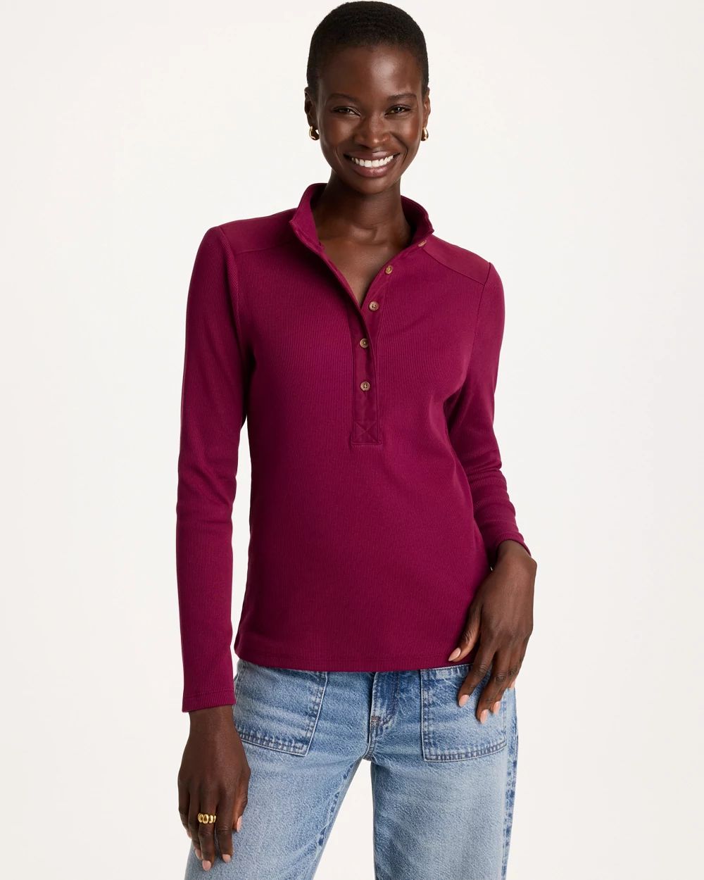 Cotton-Stretch Henley Tee