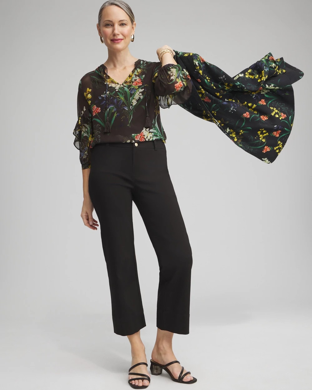 Chiffon Floral Ruffle Sleeve Blouse