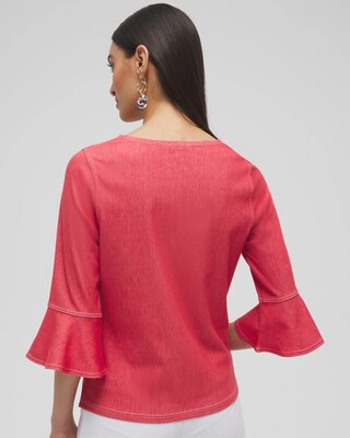 Faux Denim Trumpet Sleeve Top