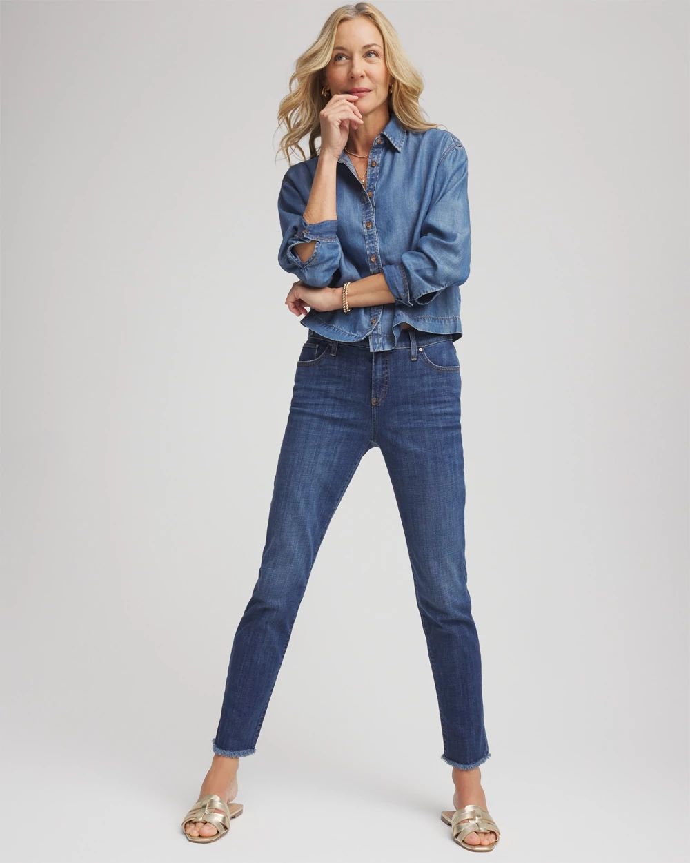 Girlfriend Fray Hem Ankle Jeans
