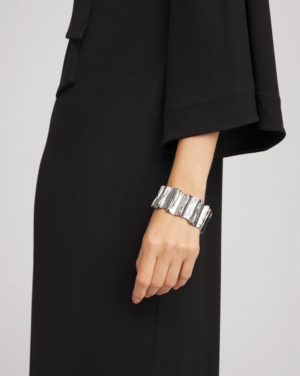 Silvertone Wave Stretch Cuff Bracelet