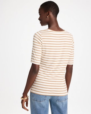 Striped Touch of Cool™ Elbow-sleeve Layering Tee click to view larger image.