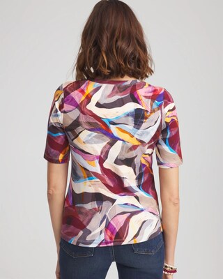 Abstract V-Neck Elbow Sleeve Tee