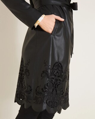 Faux-Leather Cutwork Trench Coat
