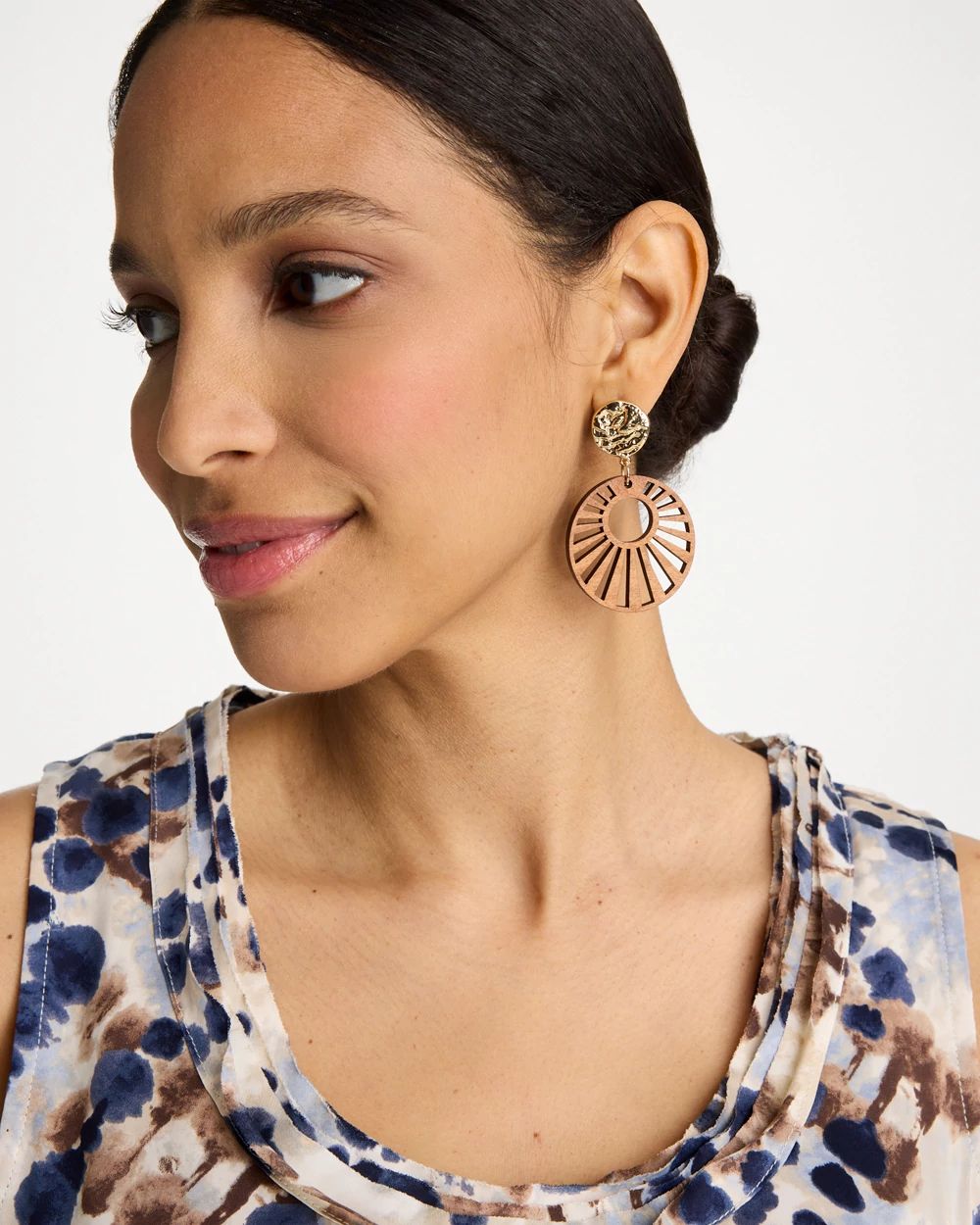Wood Carved Sun Drop Earrings