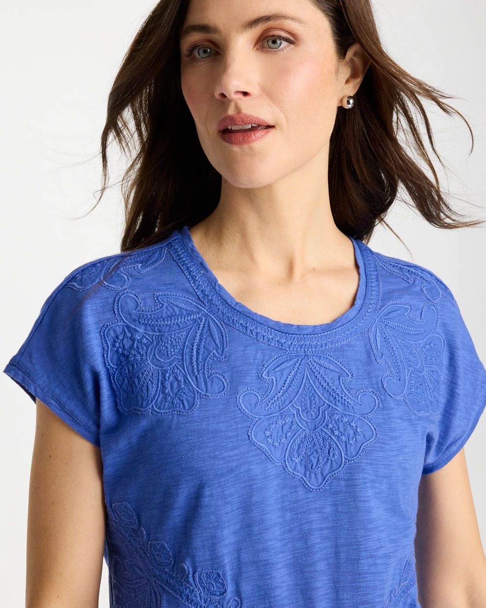 Monochrome Embroidered Cap-Sleeve Tee click to view larger image.