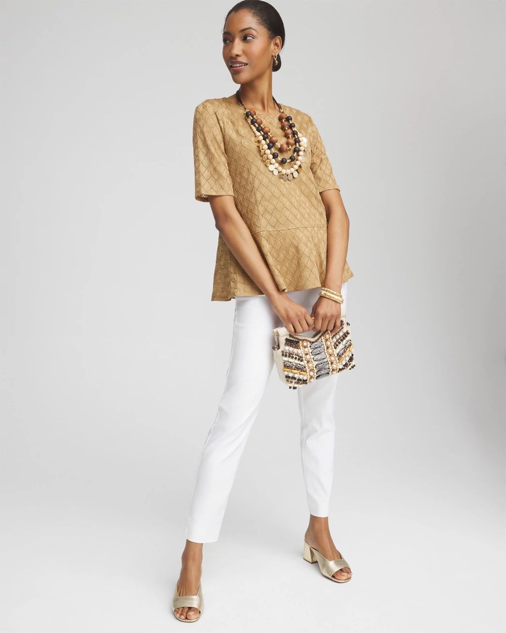Metallic Crochet-Lace Peplum Tee