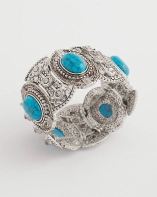 Blue & Silver Tone Stretch Cuff Bracelet click to view larger image.
