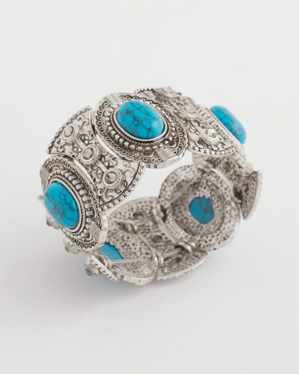 Blue & Silver Tone Stretch Cuff Bracelet