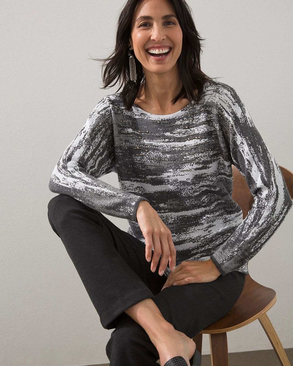 Studded Space Dye Pullover Sweater