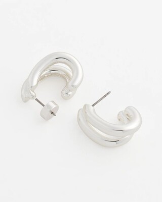 No Droop® Silvertone Double Hoop Earrings click to view larger image.
