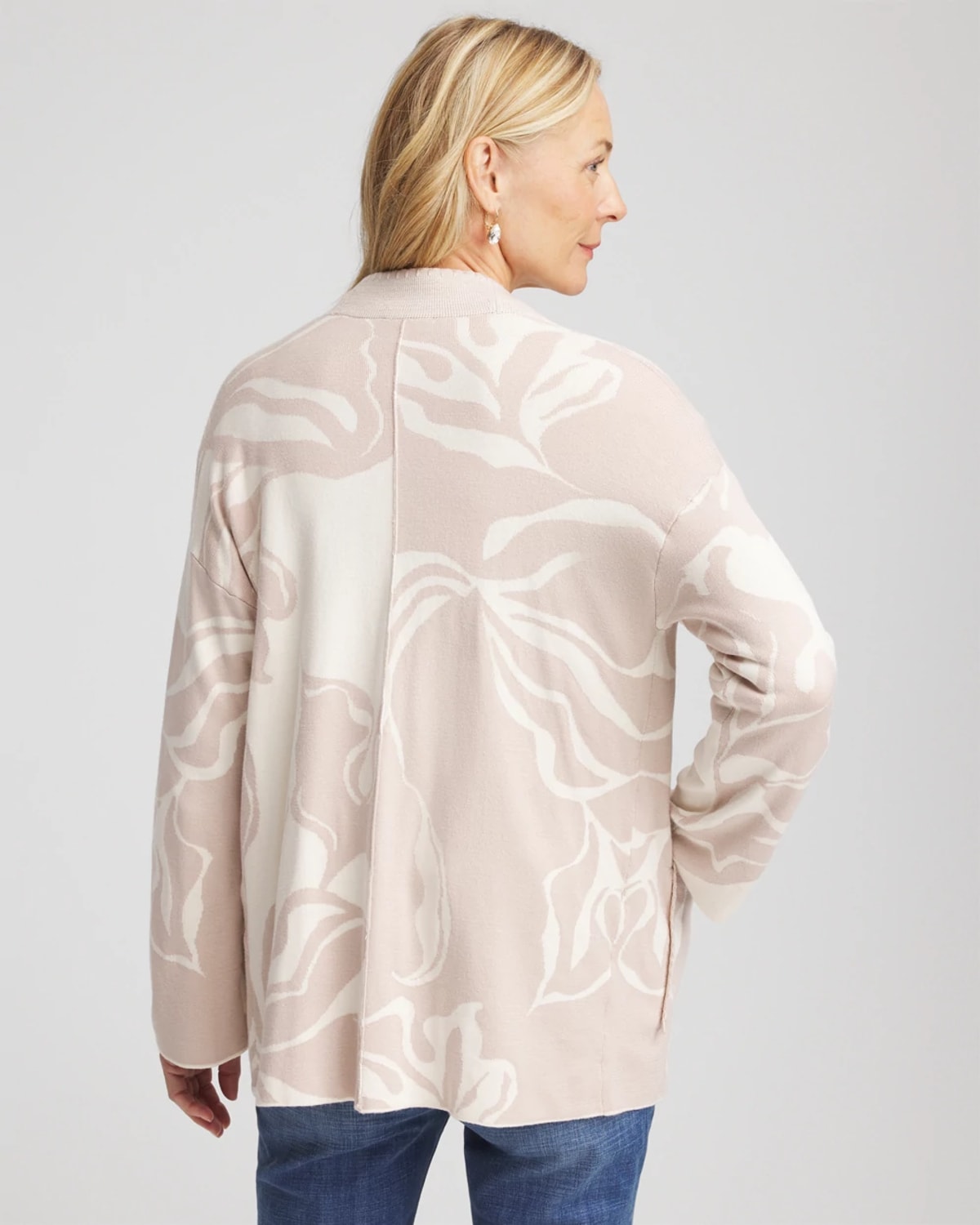 Chico's Abstract Bloom Cardigan Sweater In Cream